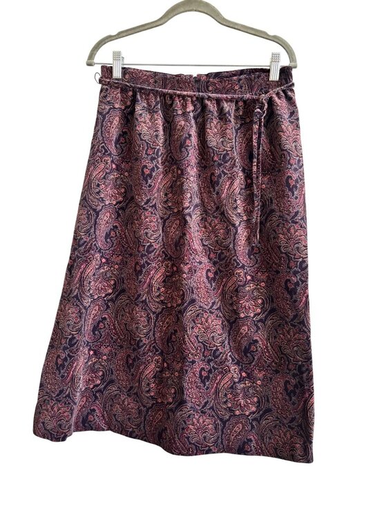 Pov'tec Dresses & Skirts - Vintage Povtec Paisley Velvet A Line Midi Skirt Purple Red Cotton Lightweight